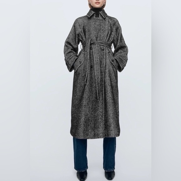 Gap Wool Herringbone Oversized Trench Coat Business Office Siren Career NWT - Picture 5 of 5